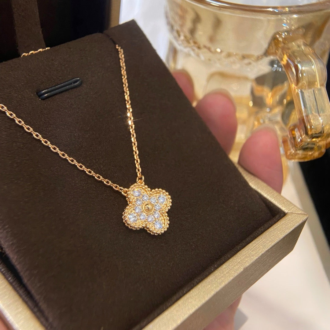 [Elite]CLOVER 15MM DIAMOND SINGLE FLOWER NECKLACE
