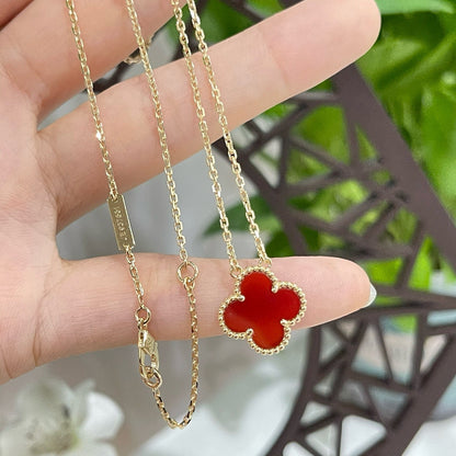 [Elite]CLOVER 15MM CARNELIAN SINGLE FLOWER NECKLACE