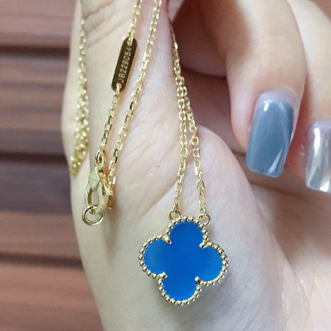 [Elite]CLOVER 15MM BLUE AGATE NECKLACE