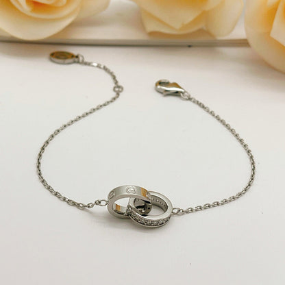 [Elite]LOVE DOUBLE RING HALF DIAMOND BRACELET