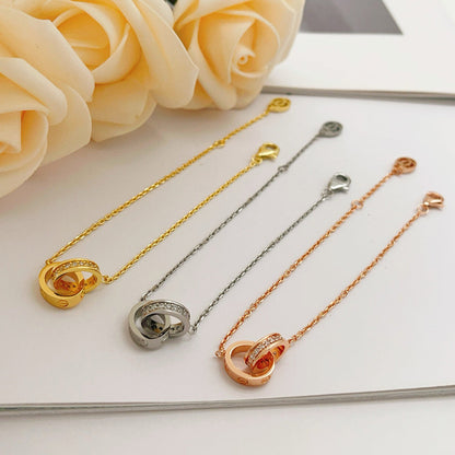 [Elite]LOVE DOUBLE RING HALF DIAMOND BRACELET