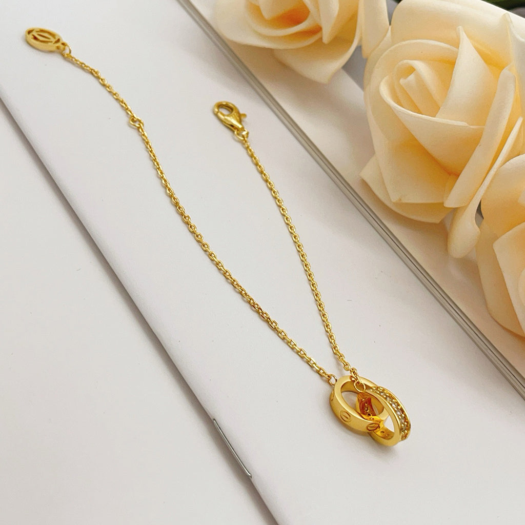[Elite]LOVE DOUBLE RING HALF DIAMOND BRACELET