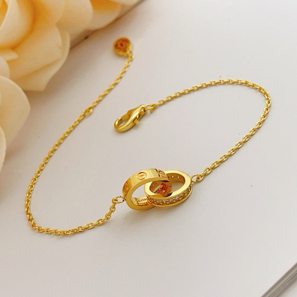 [Elite]LOVE DOUBLE RING HALF DIAMOND BRACELET