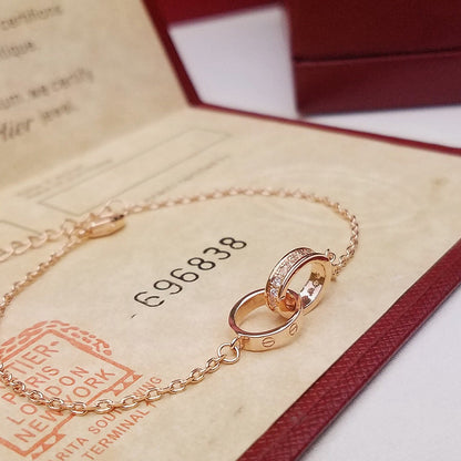 [Elite]LOVE DOUBLE RING HALF DIAMOND BRACELET