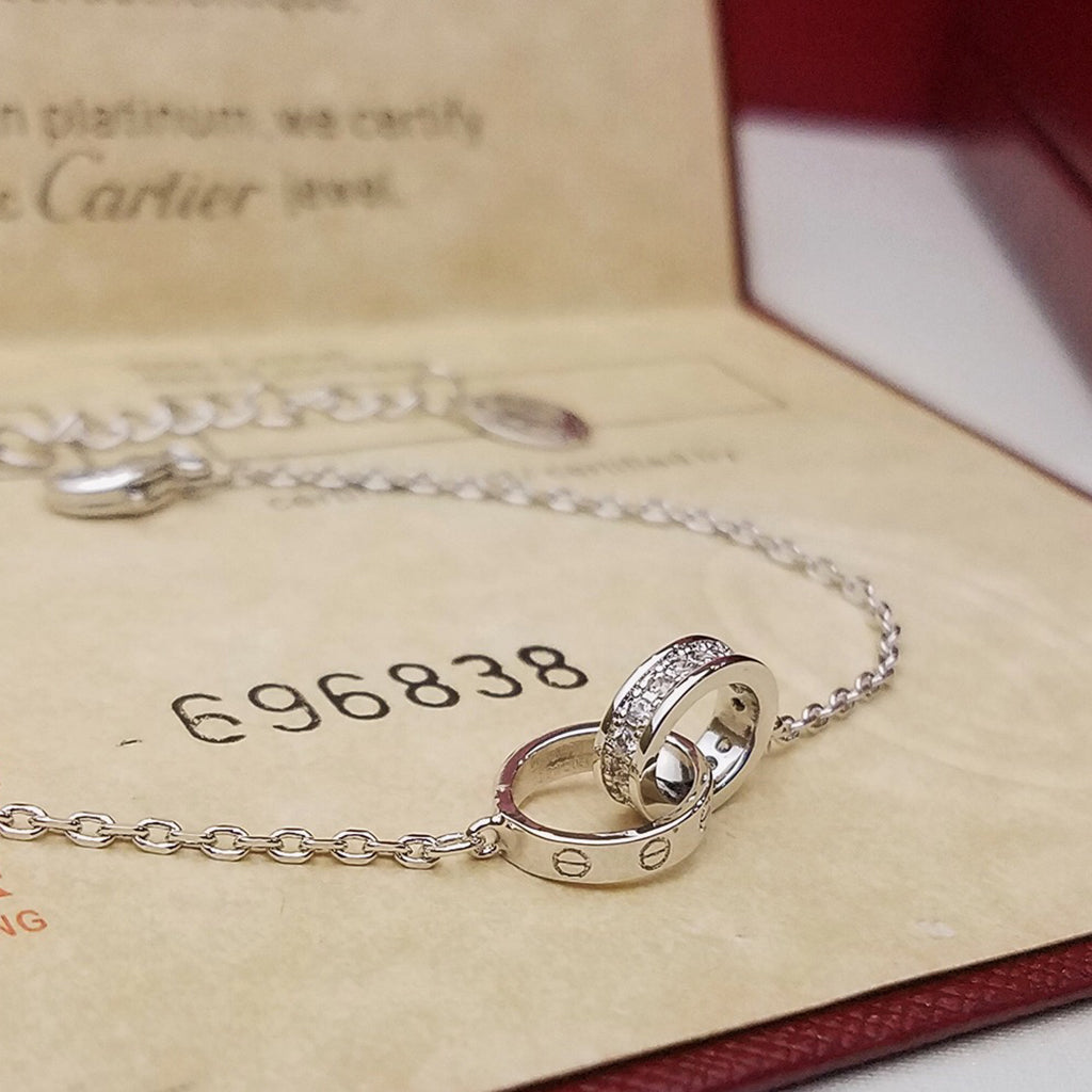 [Elite]LOVE DOUBLE RING HALF DIAMOND BRACELET