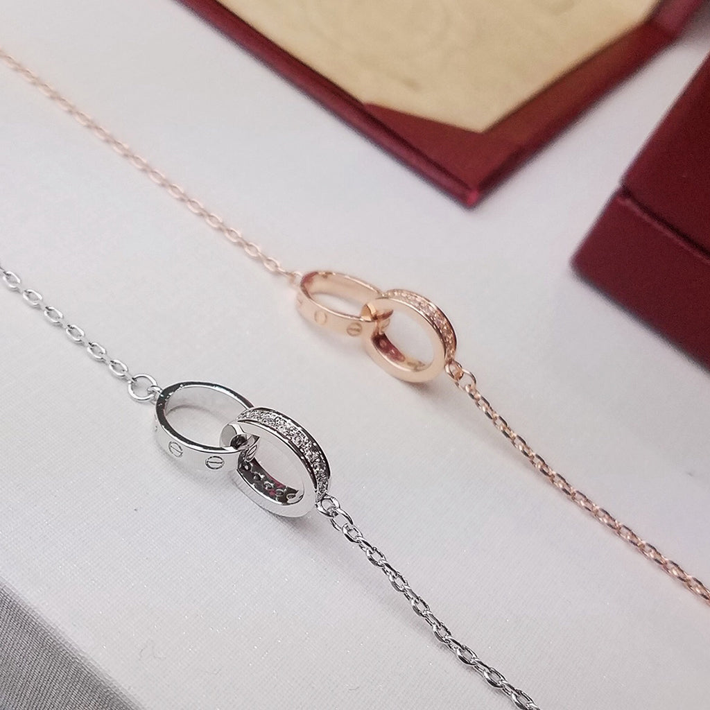 [Elite]LOVE DOUBLE RING HALF DIAMOND BRACELET