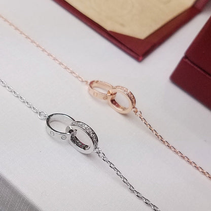 [Elite]LOVE DOUBLE RING HALF DIAMOND BRACELET