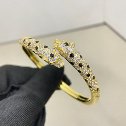 [Elite]PANTHERE DOUBLE HEADED HALF DIAMOND OPEN BRACELET