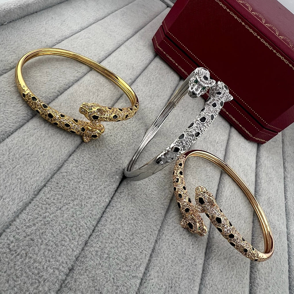 [Elite]PANTHERE DOUBLE HEADED HALF DIAMOND OPEN BRACELET
