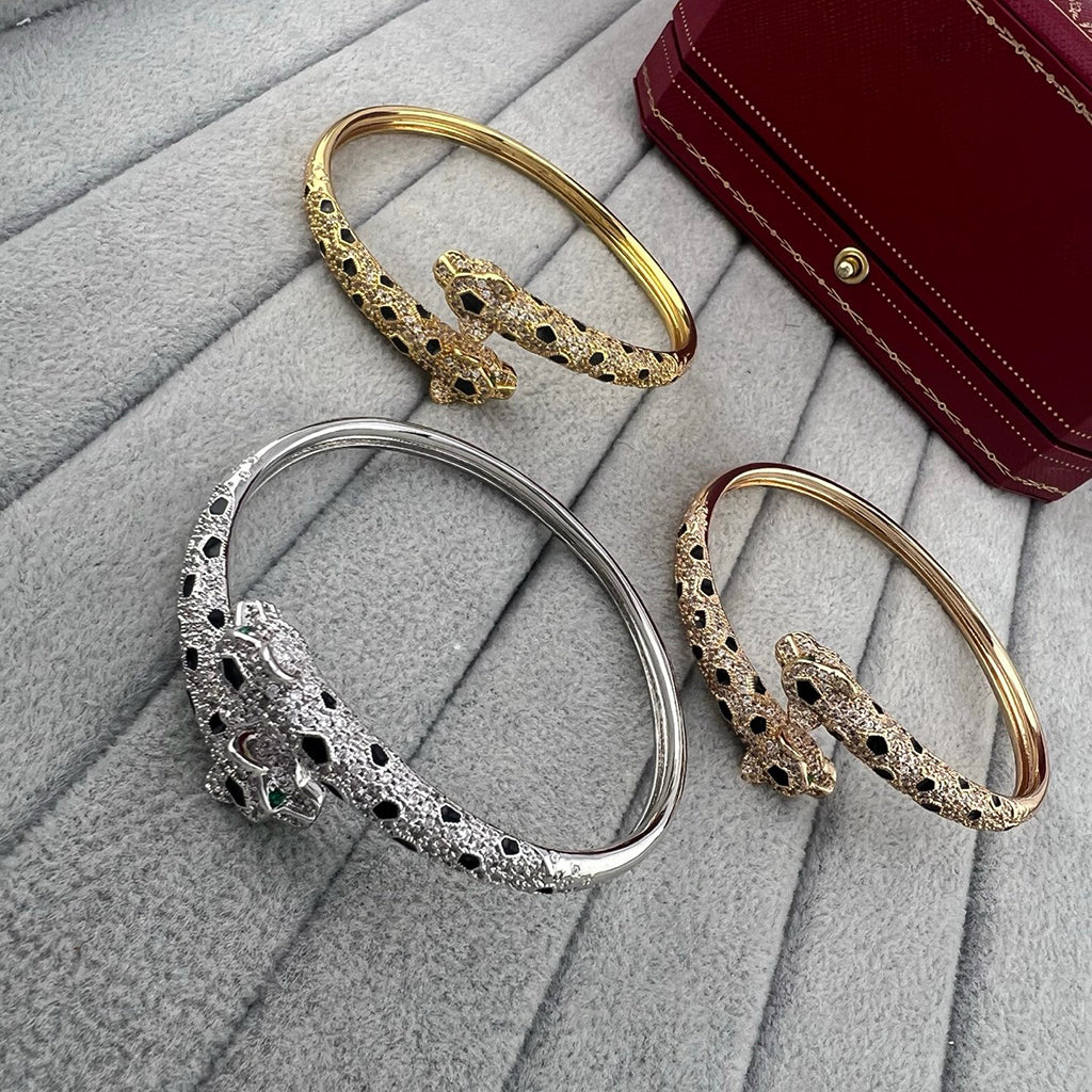 [Elite]PANTHERE DOUBLE HEADED HALF DIAMOND OPEN BRACELET