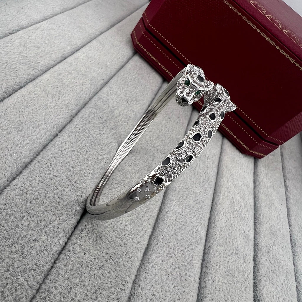 [Elite]PANTHERE DOUBLE HEADED HALF DIAMOND OPEN BRACELET