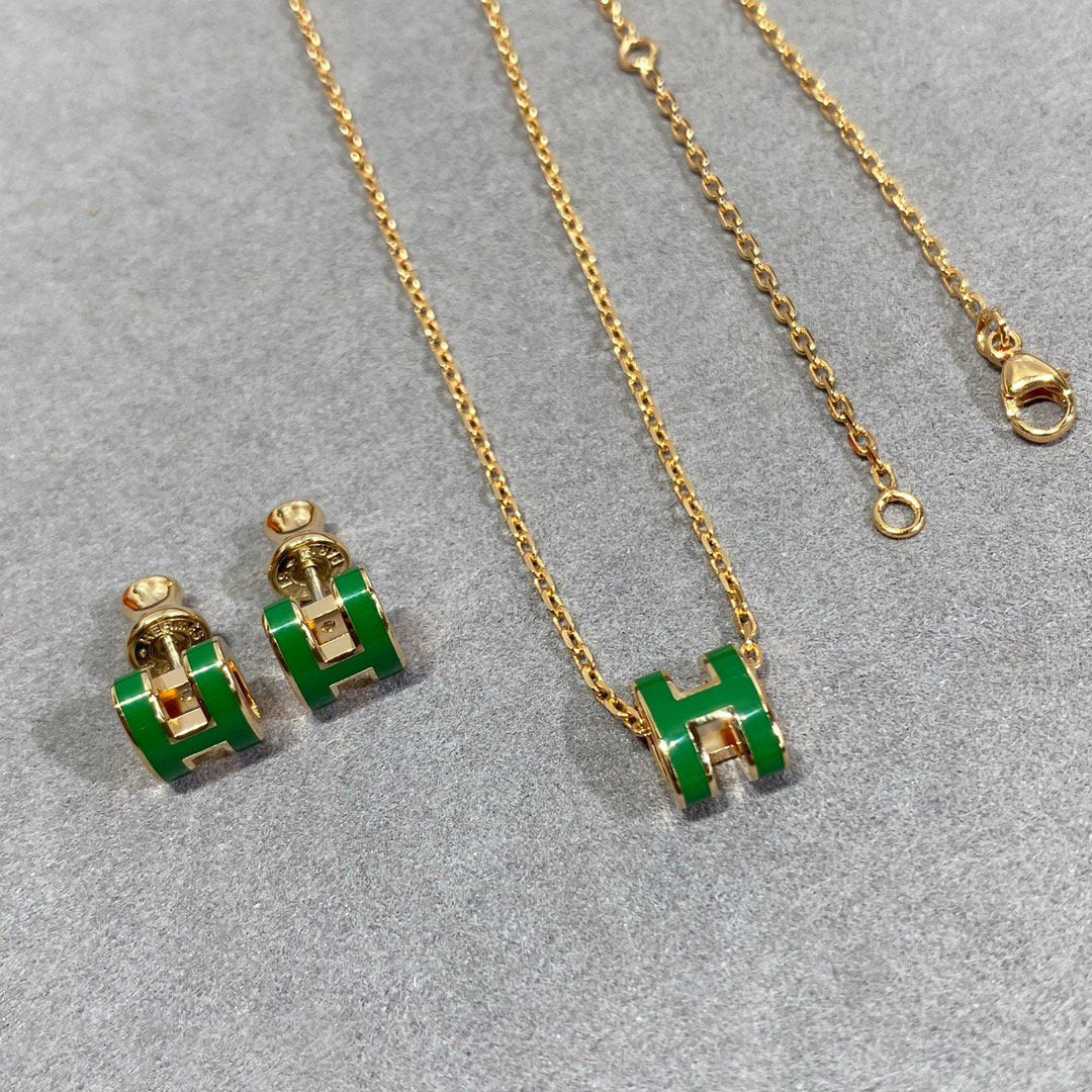 [Elite]POP H GREEN NECKLACE SILVER AND GOLD
