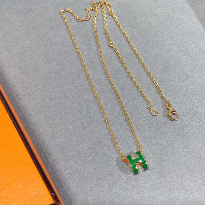[Elite]POP H GREEN NECKLACE SILVER AND GOLD