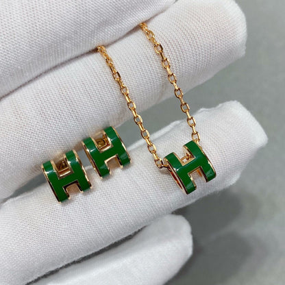 [Elite]POP H GREEN NECKLACE SILVER AND GOLD