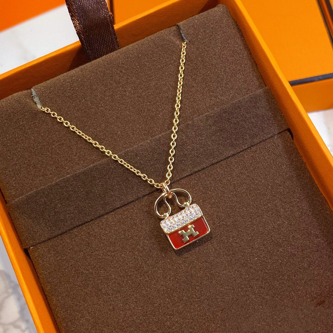[Elite]CONSTANCE RED PEDANT PINK GOLD NECKLACE