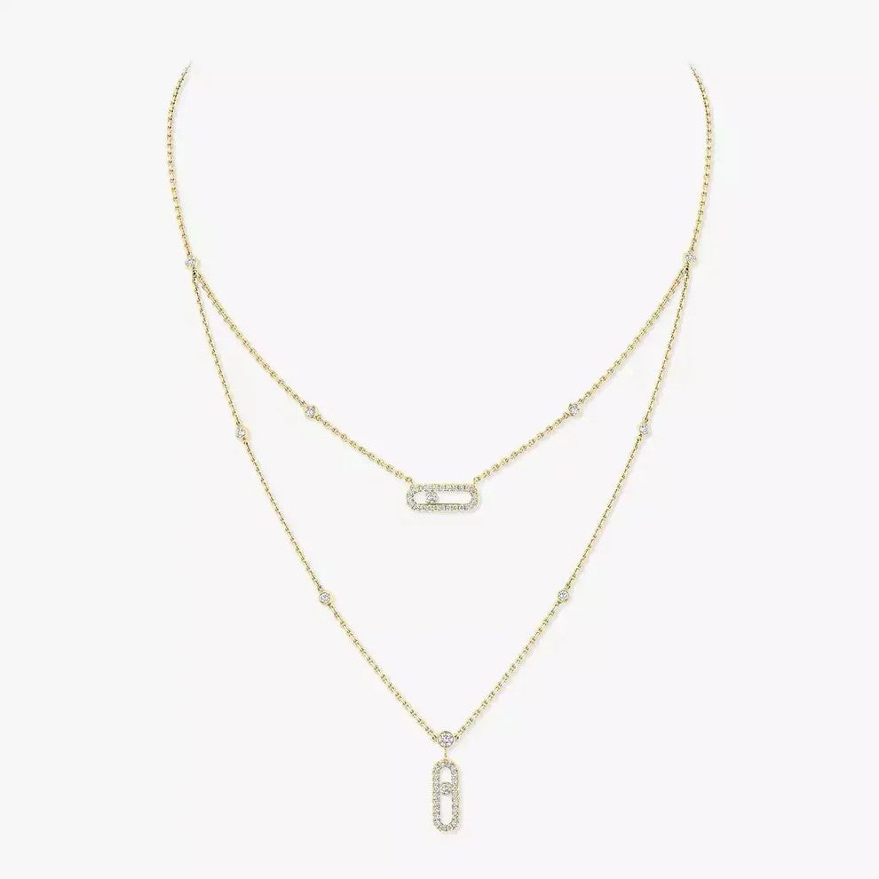 [Elite]2 Rows Rose Gold Diamond Pave_ Necklace Move Uno