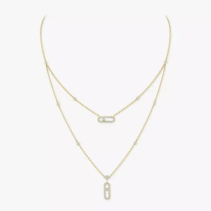 [Elite]2 Rows Rose Gold Diamond Pave_ Necklace Move Uno