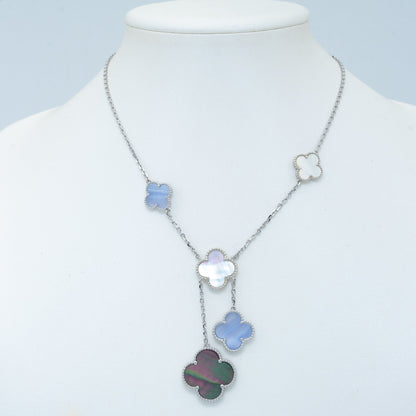 [Elite]CLOVER MOP CHALCEDONY NECKLACE SILVER 6 MOTIF
