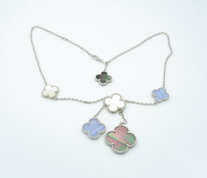 [Elite]CLOVER MOP CHALCEDONY NECKLACE SILVER 6 MOTIF