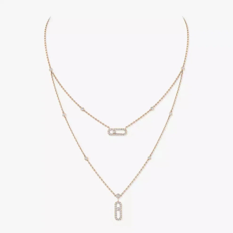[Elite]2 Rows Rose Gold Diamond Pave_ Necklace Move Uno