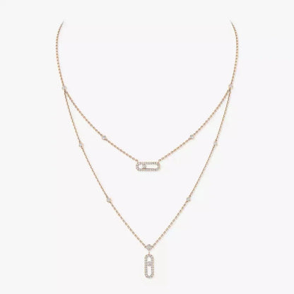 [Elite]2 Rows Rose Gold Diamond Pave_ Necklace Move Uno