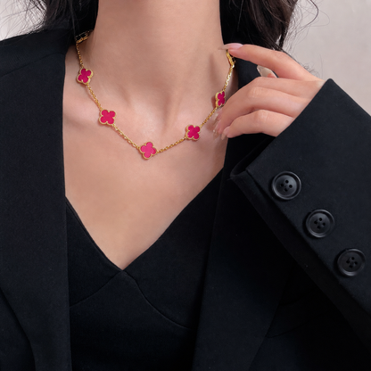 [Elite]NEW CLOVER 10 MOTIFS PINK ENAMEL NECKLACE