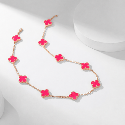 [Elite]NEW CLOVER 10 MOTIFS PINK ENAMEL NECKLACE