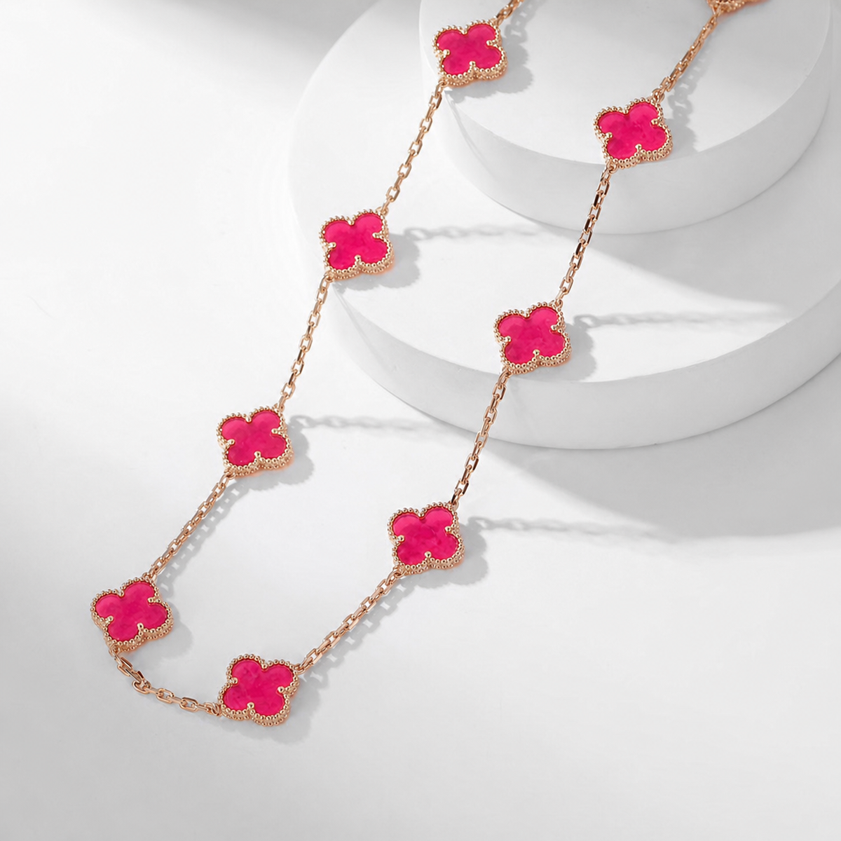 [Elite]NEW CLOVER 10 MOTIFS PINK ENAMEL NECKLACE