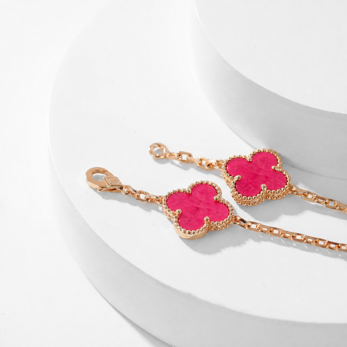 [Elite]NEW CLOVER 10 MOTIFS PINK ENAMEL NECKLACE