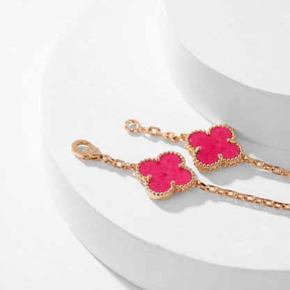 [Elite]NEW CLOVER 10 MOTIFS PINK ENAMEL NECKLACE