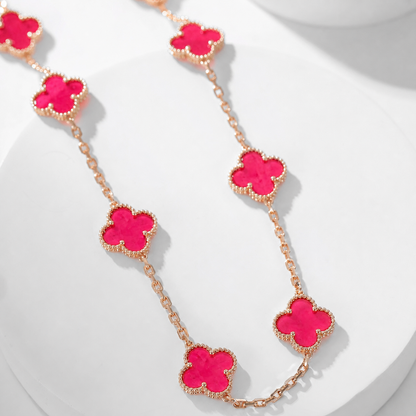 [Elite]NEW CLOVER 10 MOTIFS PINK ENAMEL NECKLACE