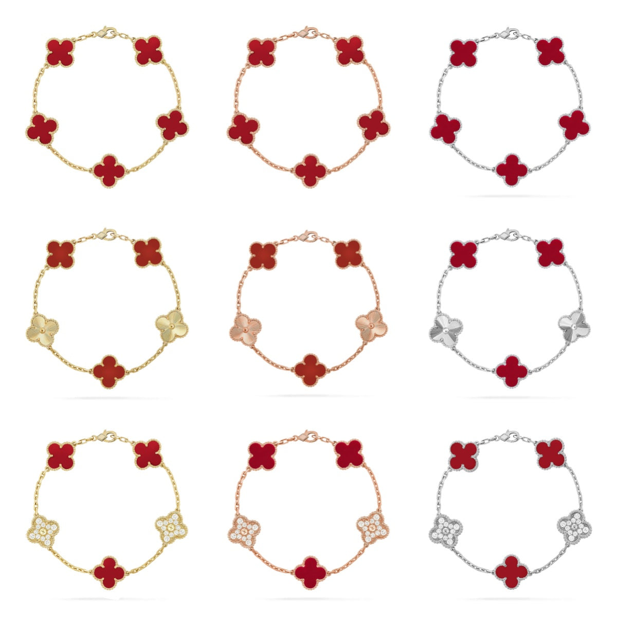 [Elite] CLOVER 5 MOTIF RED CORNELIAN BRACELET COLLECTION