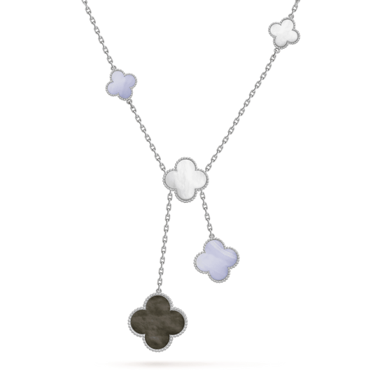[Elite]CLOVER MOP CHALCEDONY NECKLACE SILVER 6 MOTIF