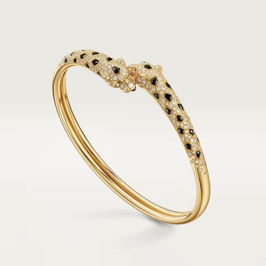 [Elite]PANTHERE DOUBLE HEADED HALF DIAMOND OPEN BRACELET
