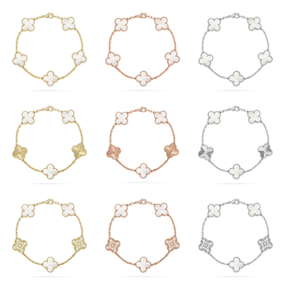 [Elite]CLOVER WHITE PEARL MOP 5 MOTIF BRACELET COLLECTION