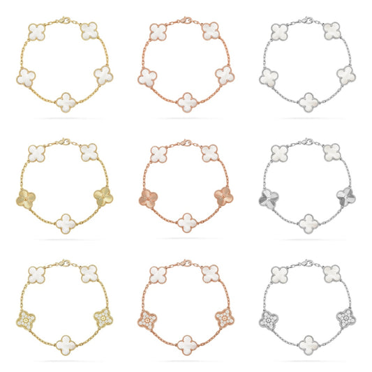 [Elite]CLOVER WHITE PEARL MOP 5 MOTIF BRACELET COLLECTION