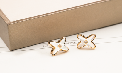 [Elite]JEUX DE WHITE MOP PINK GOLD DIAMOND EARRINGS