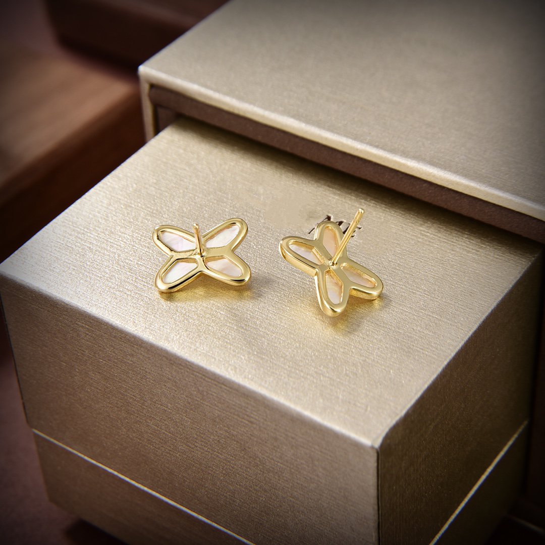 [Elite]JEUX DE WHITE MOP GOLD DIAMOND EARRINGS