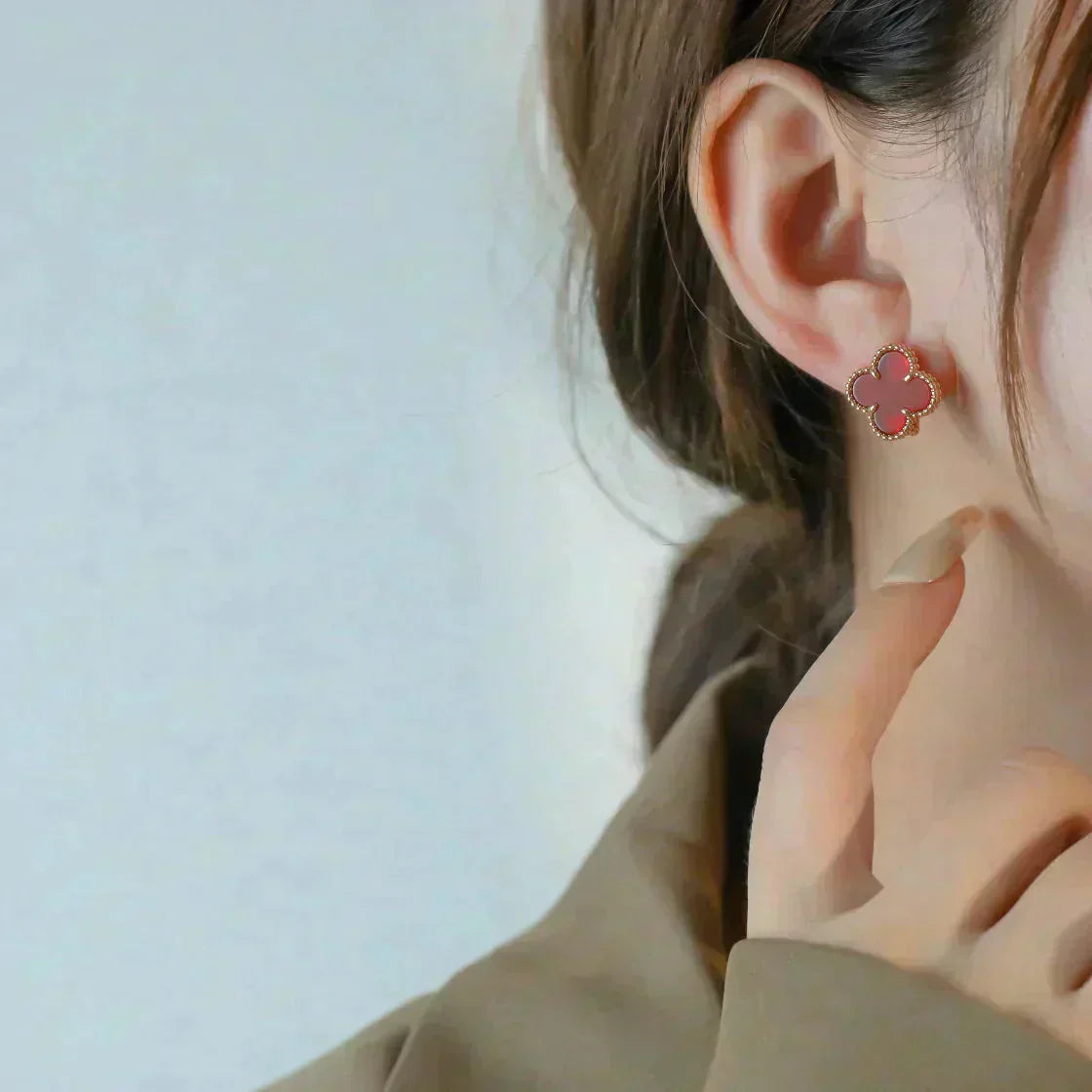 [Elite]CLOVER MEDIUM 1 MOTIFS CARNELIAN  EARRINGS