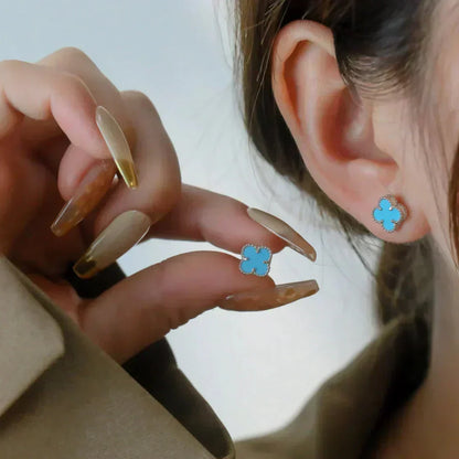 [Elite]CLOVER MINI 9.5MM ONYX STUD EARRINGS SILVER