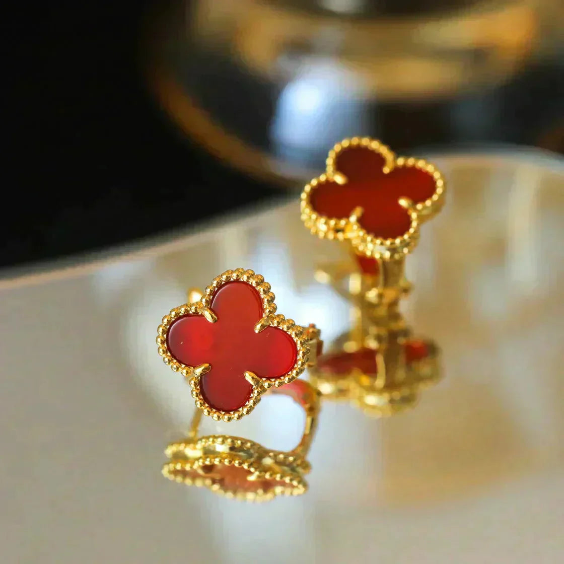 [Elite]CLOVER MEDIUM 1 MOTIFS CARNELIAN  EARRINGS
