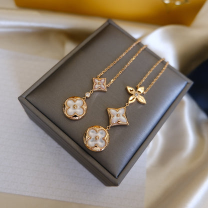 [Elite]COLOR BLOSSOM LARIAT NECKLACE PINK GOLD WHITE MOTHER PEARL AND DIAMOND