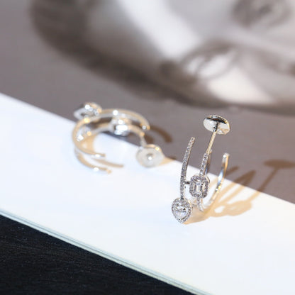 [Elite]CREOLES MY TWIN 2 RANGS SILVER DIAMOND EARRINGS