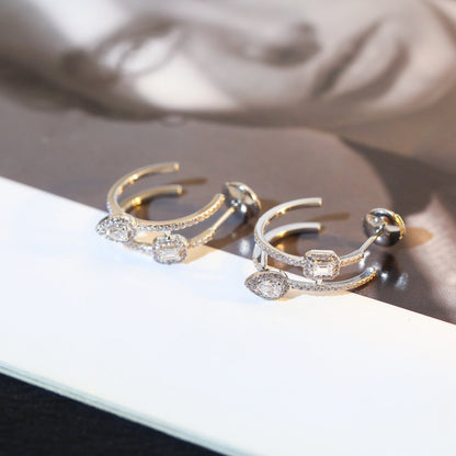 [Elite]CREOLES MY TWIN 2 RANGS SILVER DIAMOND EARRINGS
