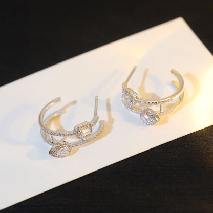 [Elite]CREOLES MY TWIN 2 RANGS SILVER DIAMOND EARRINGS