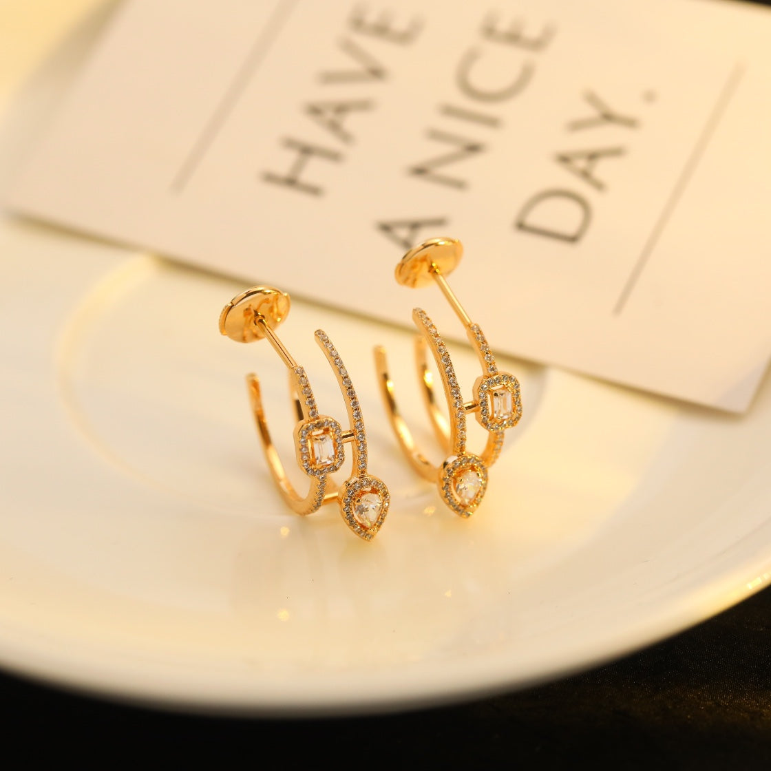 [Elite]CREOLES MY TWIN 2 RANGS SILVER DIAMOND EARRINGS