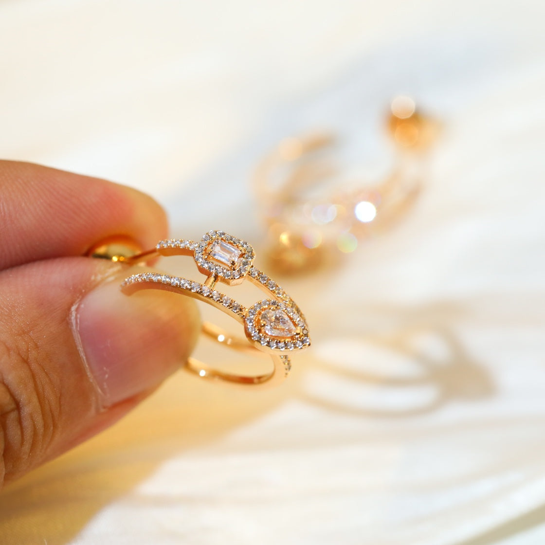 [Elite]CREOLES MY TWIN 2 RANGS SILVER DIAMOND EARRINGS