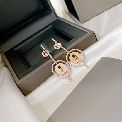 [Elite]LUCKY MOVE ARROW PINK GOLD DIAMOND EARRINGS