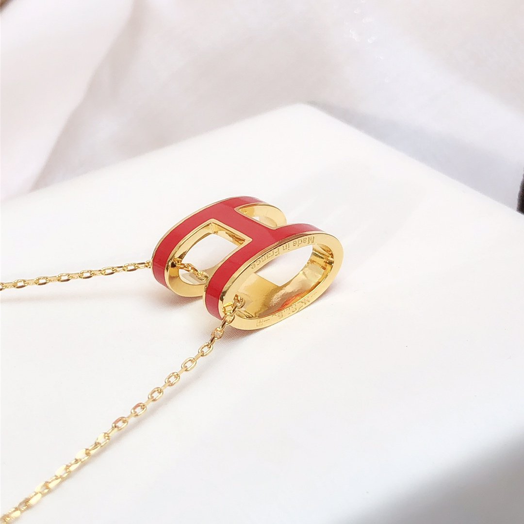 [Elite]HM CLIC RED ENAMEL GOLD NECKLACE