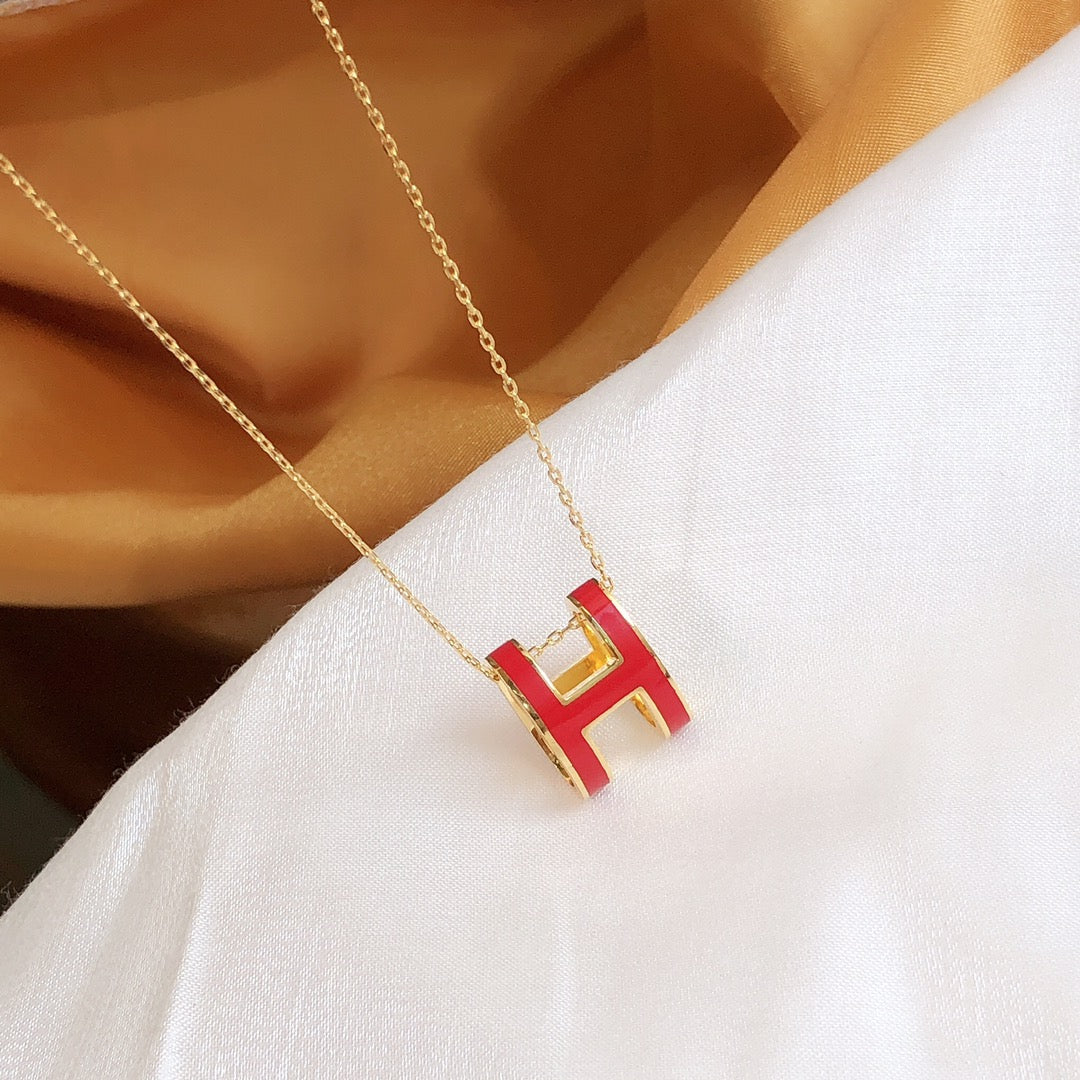 [Elite]HM CLIC RED ENAMEL GOLD NECKLACE